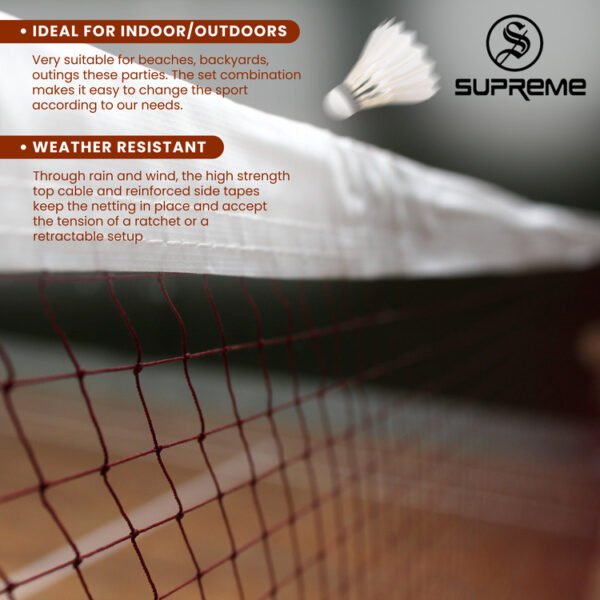 Supreme Badminton Net Silky (Active) Heavy Professional 4 Side Tape Net (Pack Of 1) - Image 3