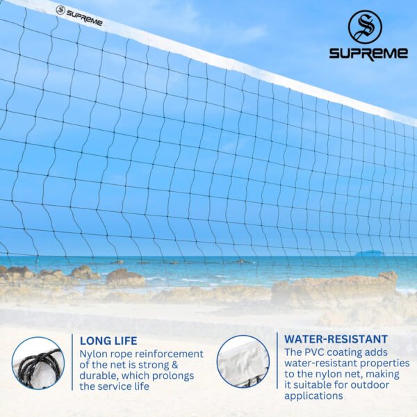 Supreme Volleyball Net Nylon (Master) for Regular Play 10 Mesh 4 Side Tape Net (Pack Of 1) - Image 2