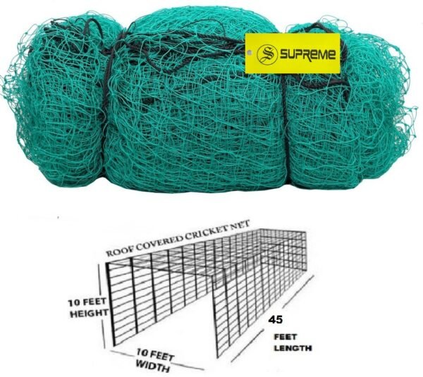 Supreme Cricket Net Nylon (Green) Full Pitch Net With Roof Cover (Pack Of 1) - Image 7