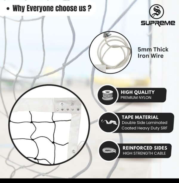 Supreme Volleyball Net PRO 3 MM Nylon Thickness With Iron Wire Professional Qlty. Volleyball Net - Image 5